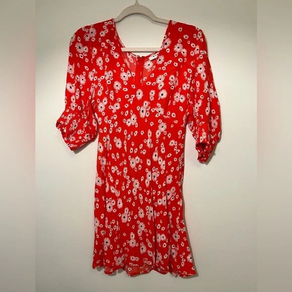Rixo Daisy Red Floral Short Swing Dress - Size 10 - Picture 3 of 5